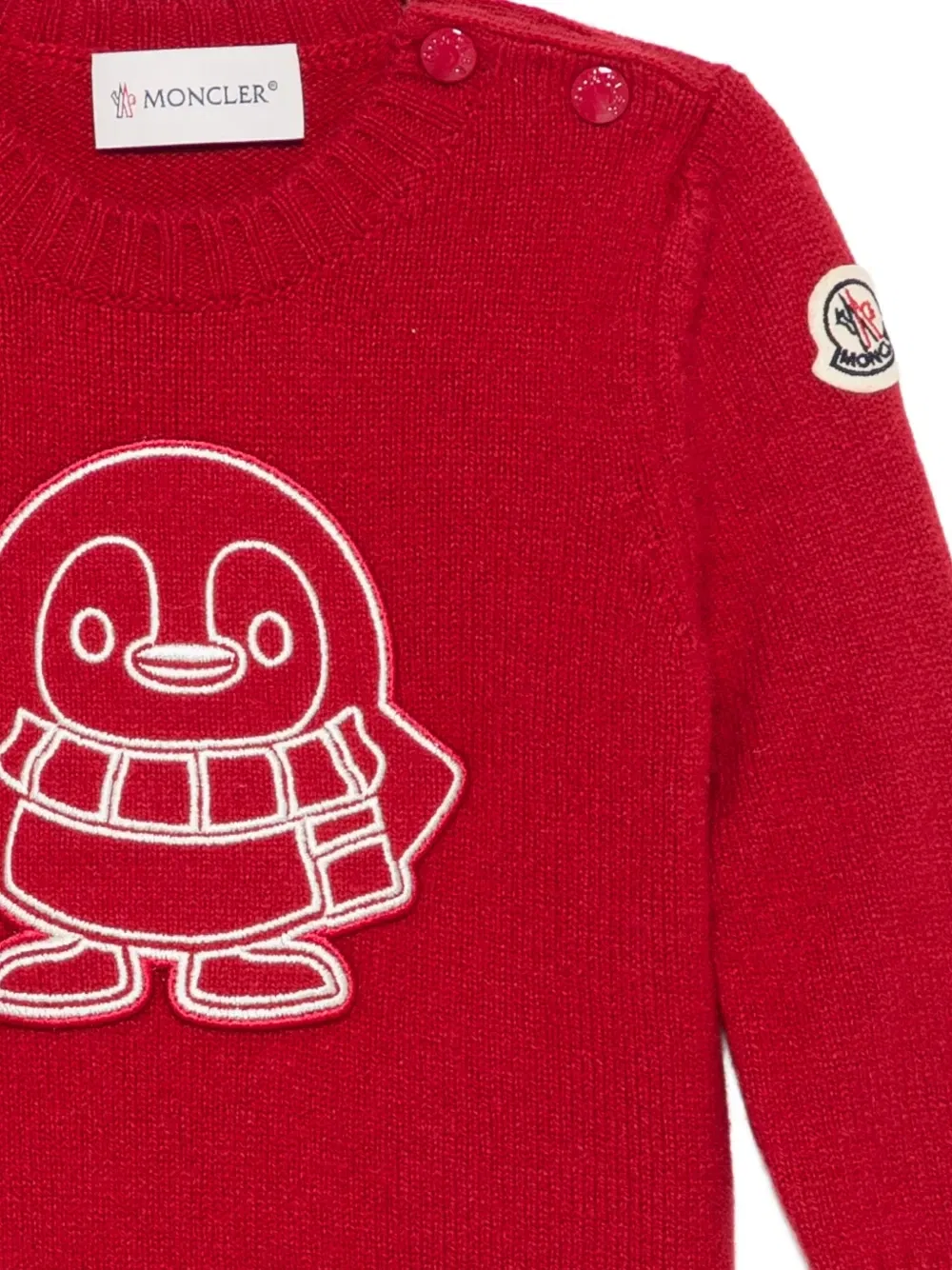 Свитер на пуговицах на плече с нашивкой в виде пингвина Moncler Enfant, красный — фото 3
