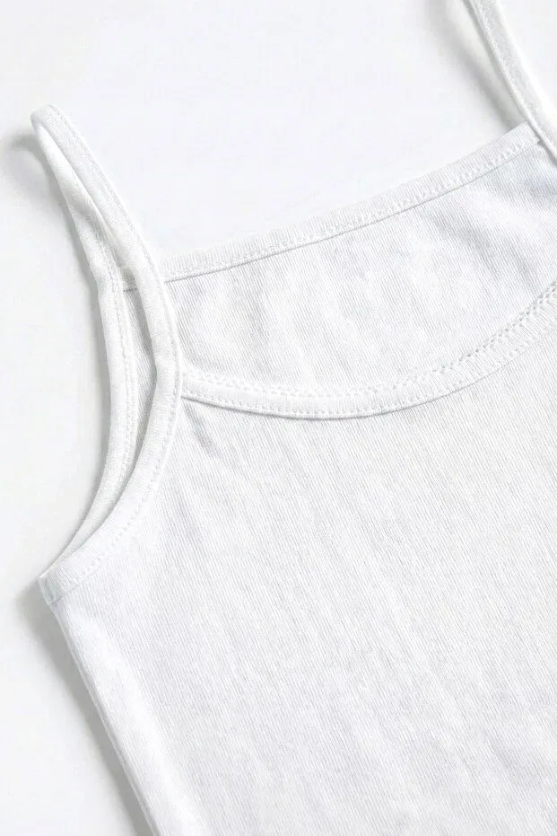 Детская хлопковое майка для девочек с кружевной отделкой Öts, White — фото 2
