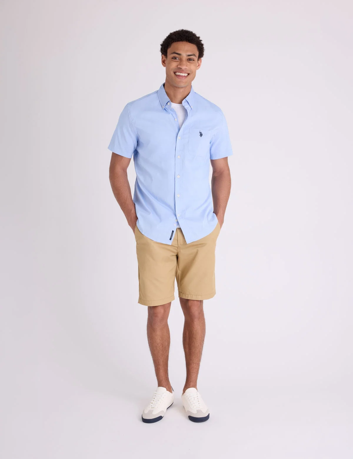Мужская рубашка U.S. Polo Assn. Short Sleeve Stretch Poplin, голубой — фото 3