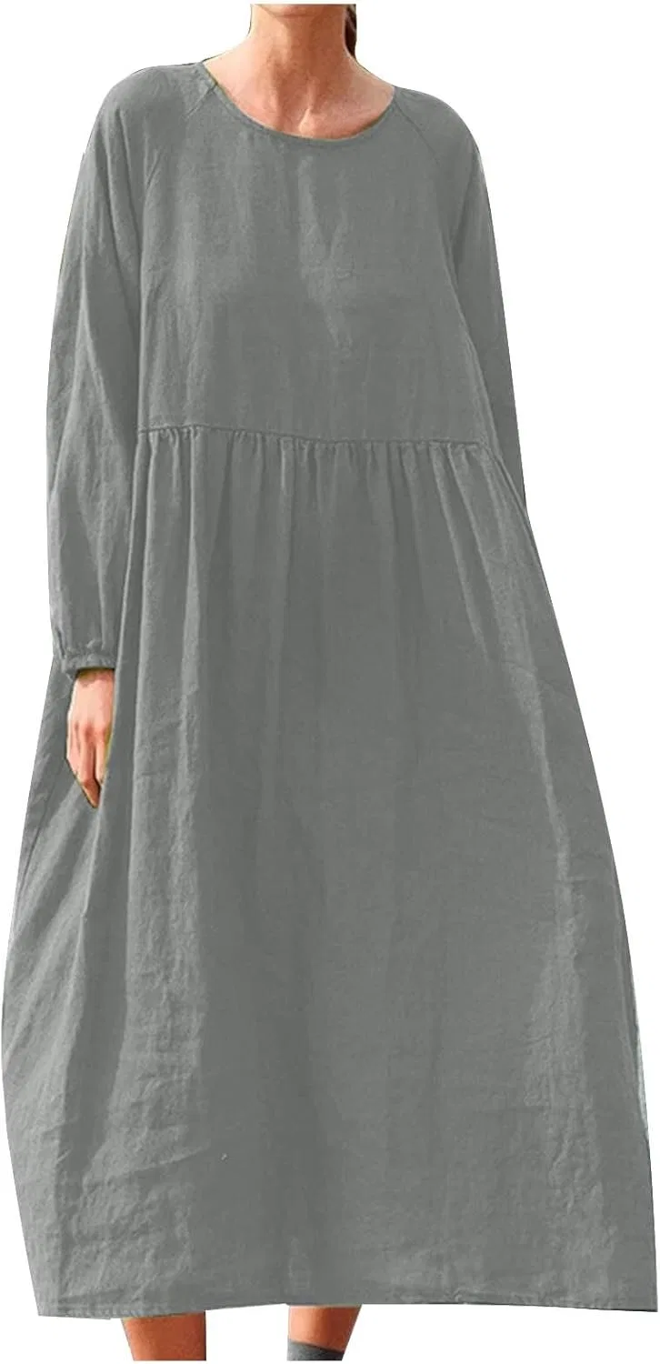 Женское плюс-сайт платье-туника свободного кроя Long Sleeve Maxi, Gray