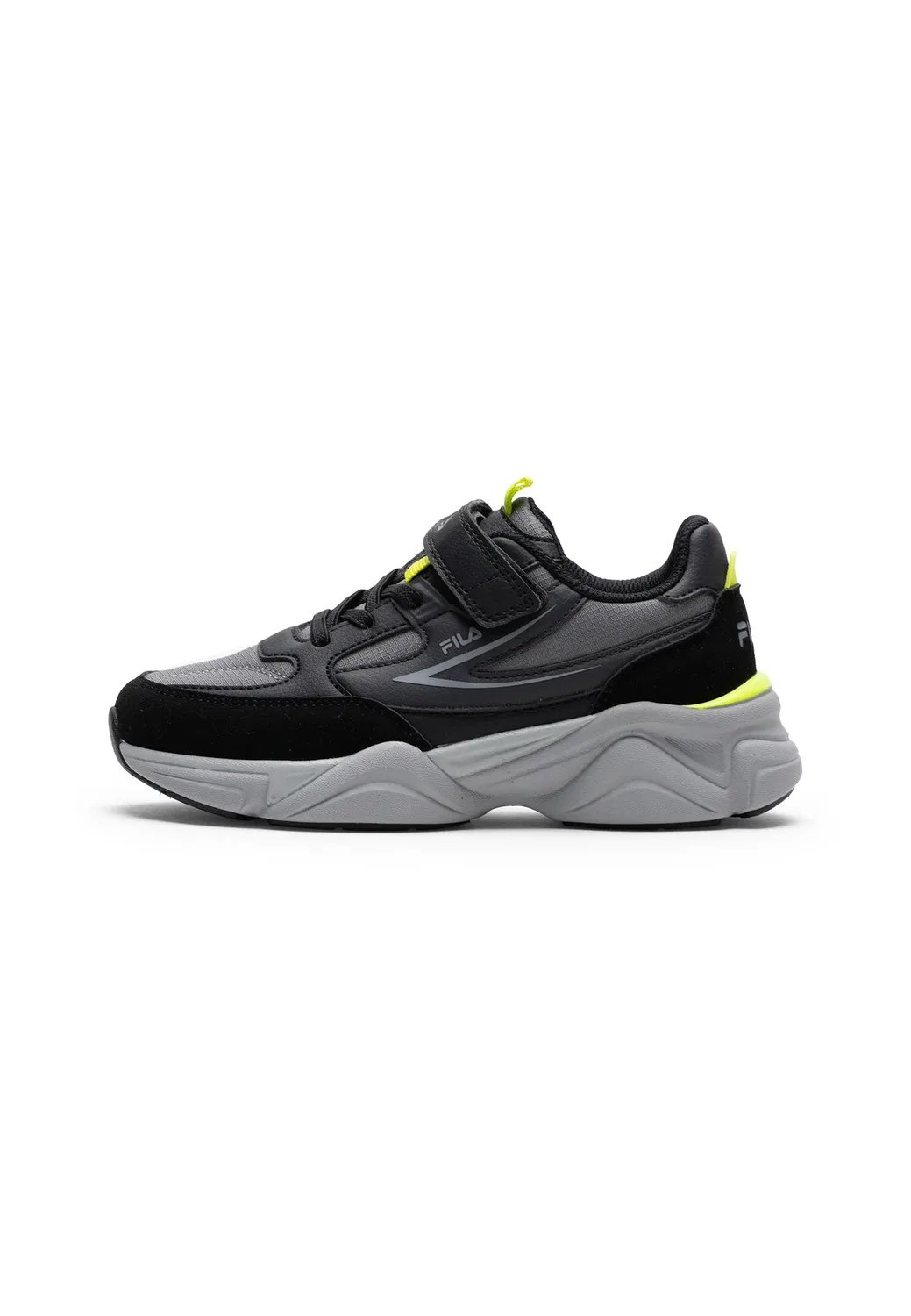 Обувь Recade на липучках, детская, унисекс - кроссовки Fila, Black-Acid Lime