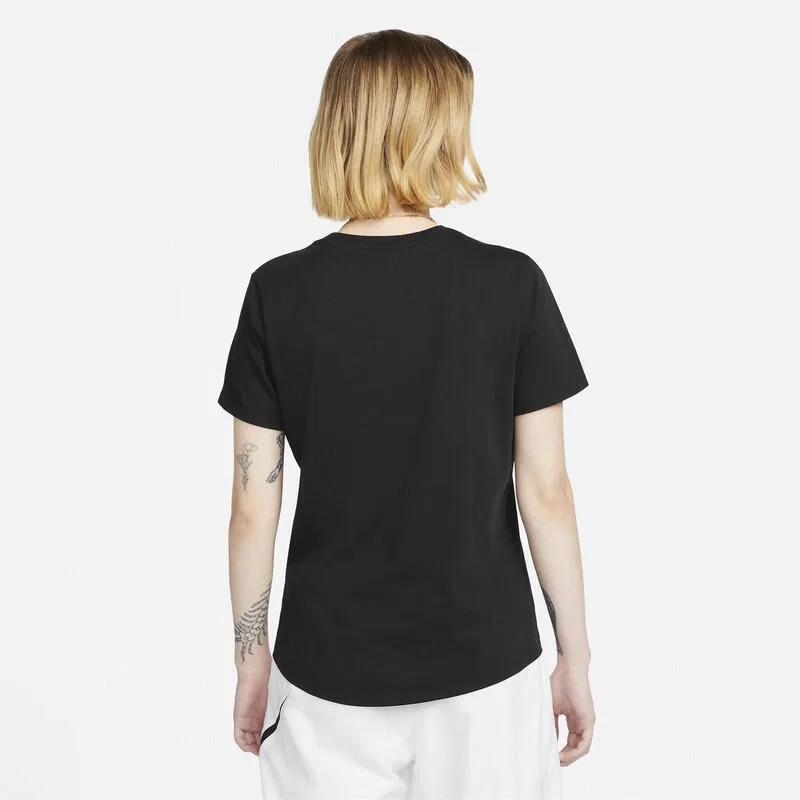 Женская хлопковая футболка Nike Club Essentials, Schwarz Weiß — фото 2