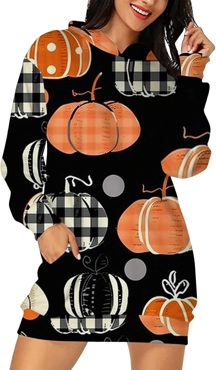 Женское платье-худи с принтом, модель Halloween Ghost, чёрный — фото 4