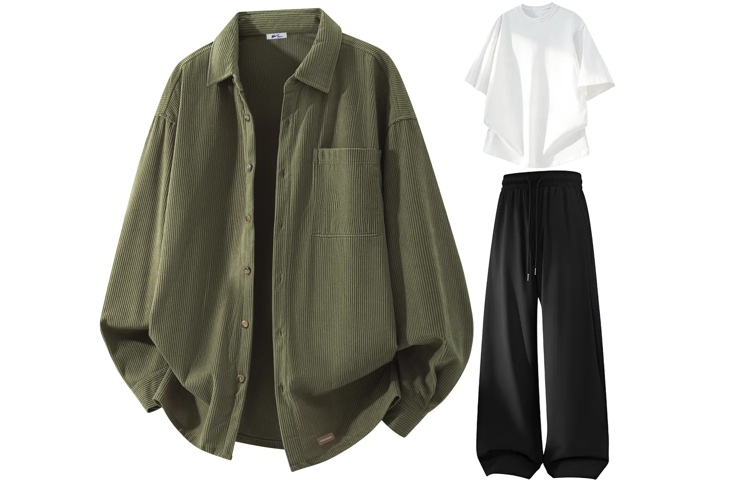 Детский спортивный комплект с отложным воротником Khaki+White T-Shirt+Black Pants WARRIOR — фото 3