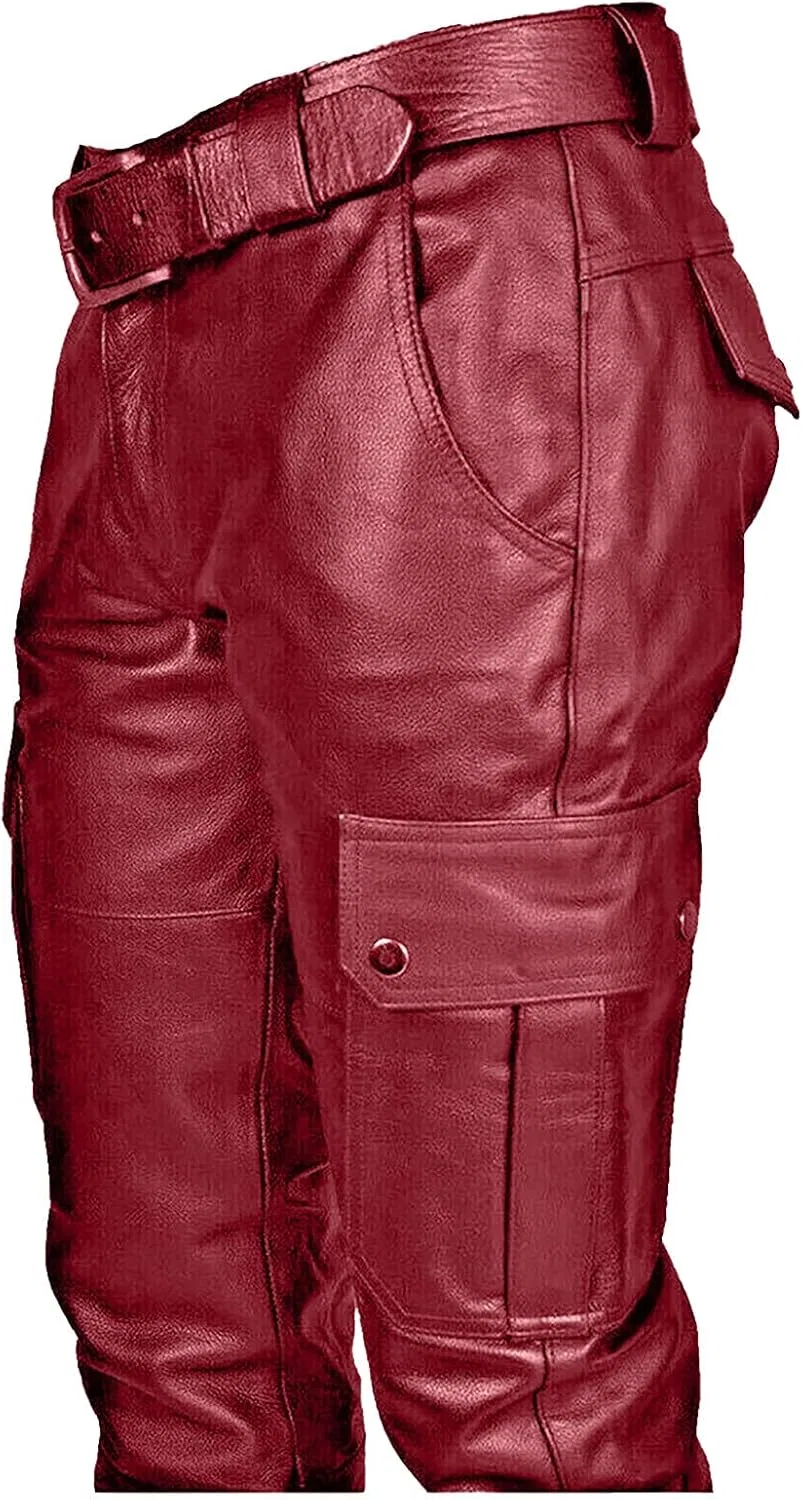 Мужские брюки из кожзама с принтом, Slim Fit, красный — фото 3
