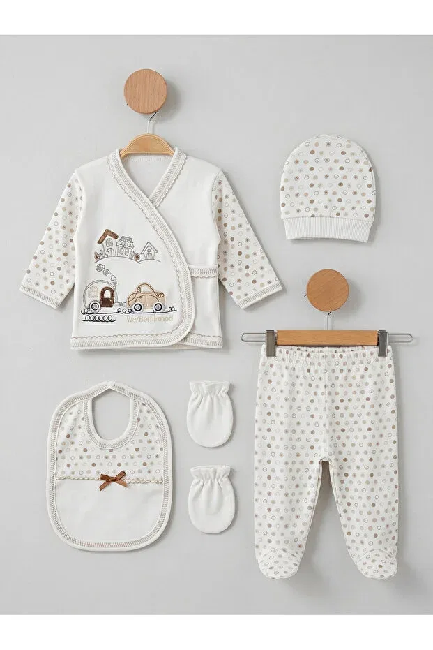 Детский комплект одежды для новорожденных с рисунком Car Patterned Polka Dot Aycata, Brown