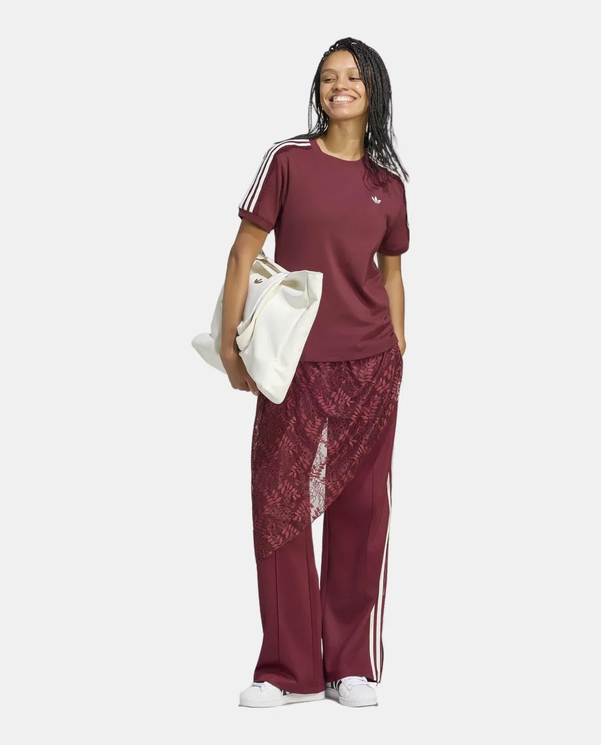Женская футболка из кружева, Firebird Originals, adidas, Burgundy — фото 3