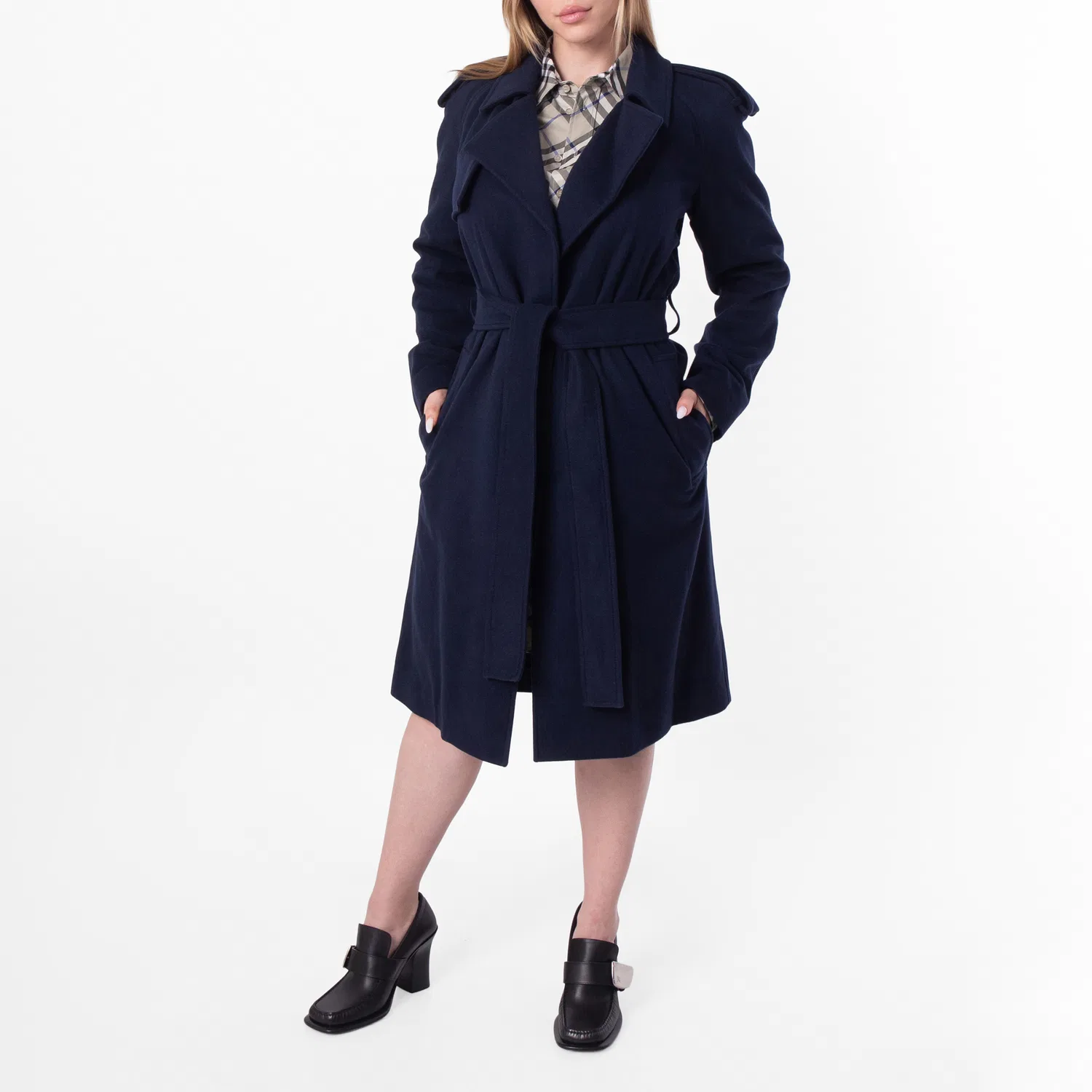 Пальто-тренч из кашемира с поясом Cashmere Wrap Belted Trench Coat Burberry, Navy