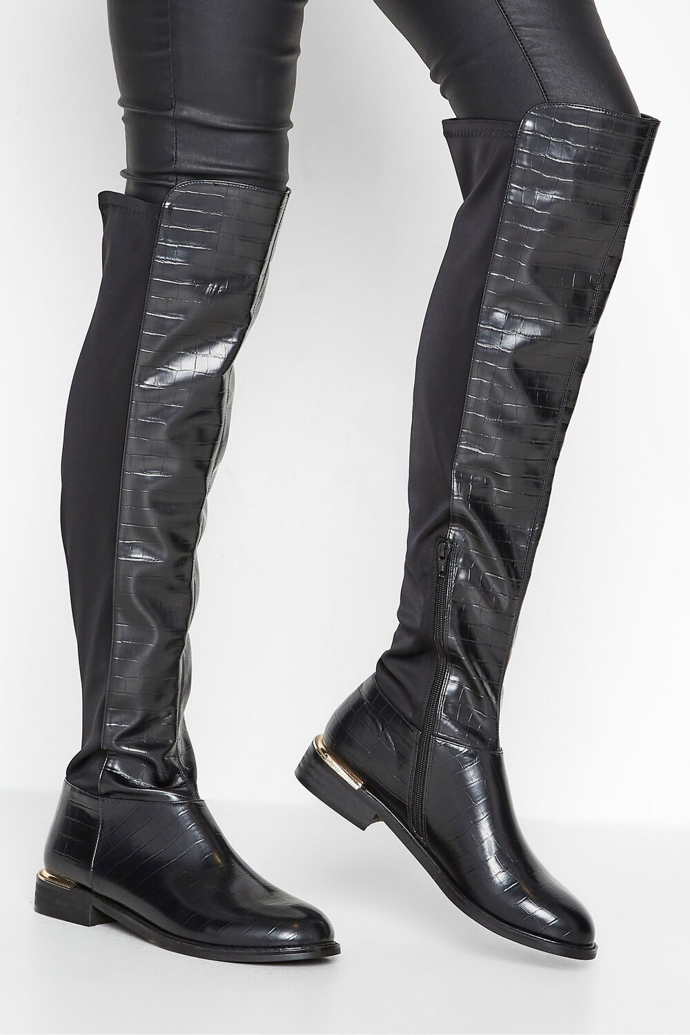 Растяжка 50/50 над коленом с эффектом крокодиловой кожи Long Tall Sally, черный — фото 2