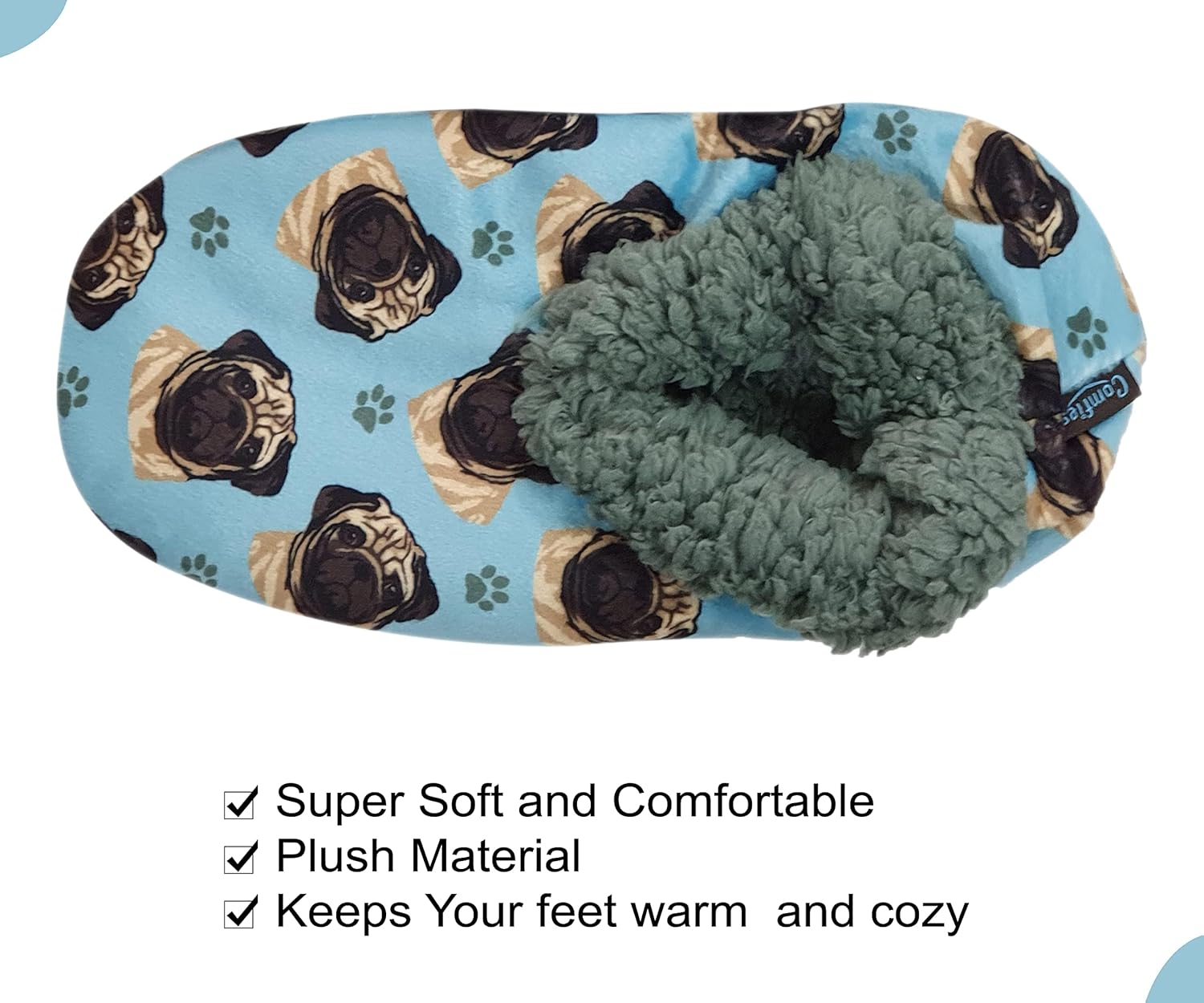Тапочки Comfies - Уютные домашние тапочки с шерпой для женщин и мужчин - Домашняя обувь - Подарок любителям животных - Нескользящая подошва - Один размер подходит большинству - Унисекс, Pug — фото 4