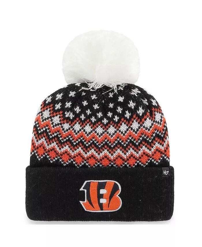 

Женская черная вязаная шапка Cincinnati Bengals Elsa с манжетами и помпоном '47 Brand
