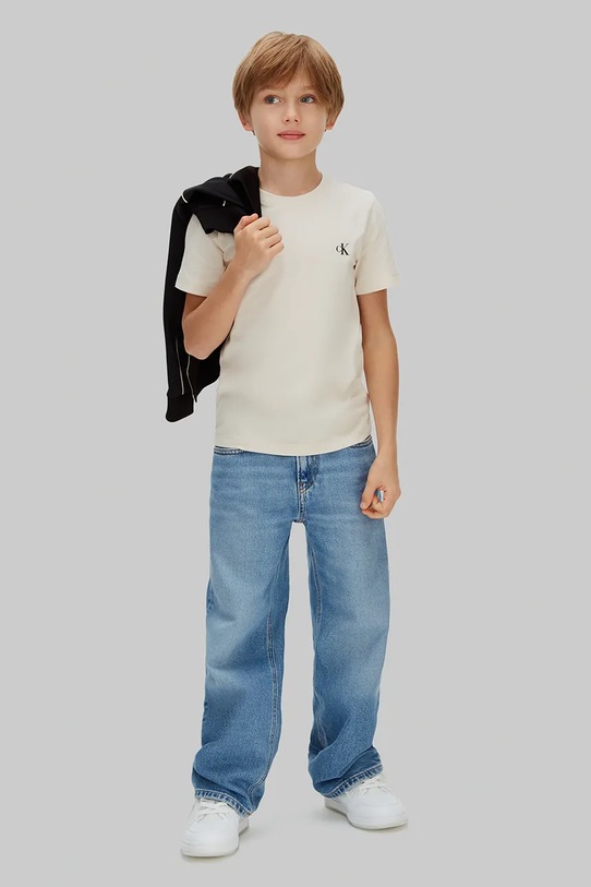 Детская хлопковая футболка, упаковка 2 шт. Calvin Klein Jeans, бежевый — фото 4