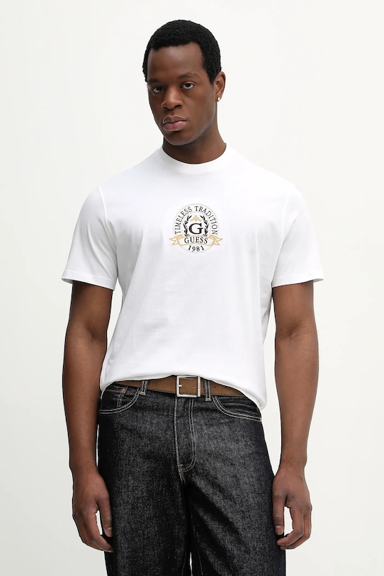 

Хлопковая футболка Guess, белый