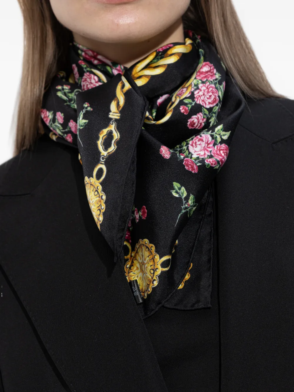 Шарф с цветочным принтом DOLCE & GABBANA, черный — фото 4
