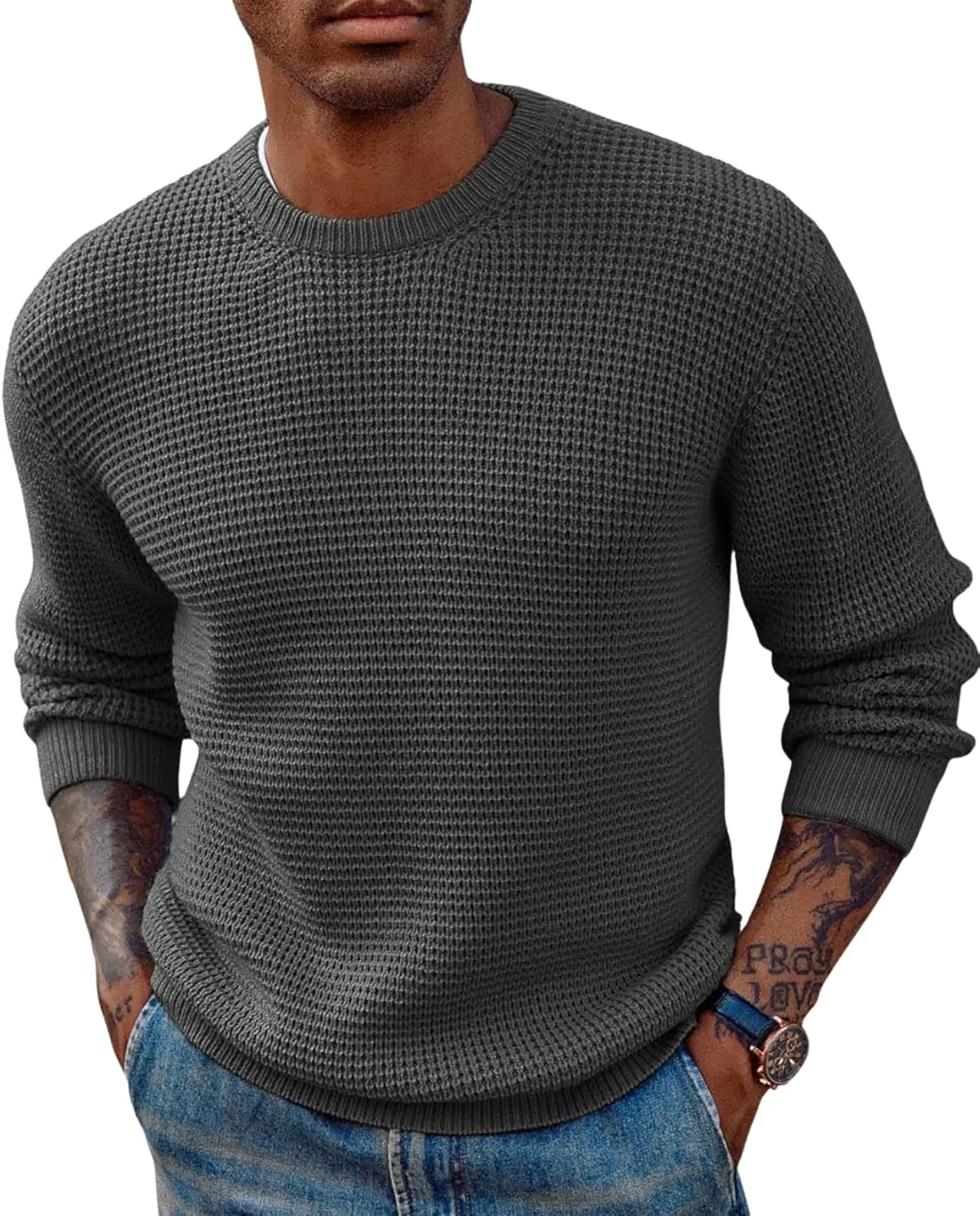 

Мужской свитер-пуловер с вафельной вязкой и длинными рукавами для повседневной носки LIZALIG