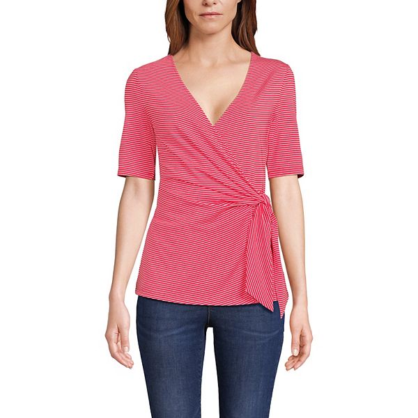 

Блузка с рукавом 3/4 и завязкой на боку Lands' End, Berry Rouge Stripe