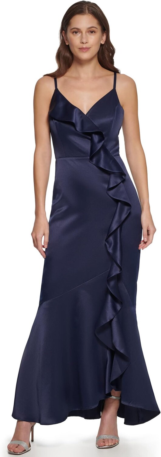 

Платье без рукавов с V-образным вырезом и рюшами DKNY, темно-синий