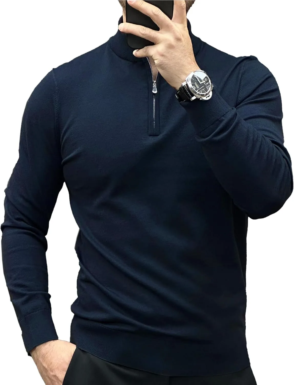 

Fioboc мужской свитер с полумолнией и воротником стойкой, Slim Fit, длинный рукав