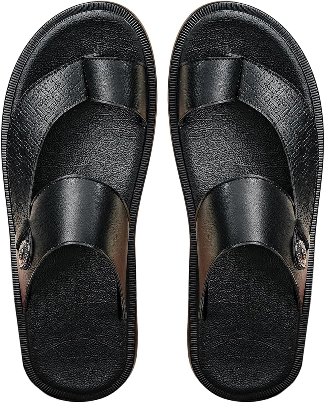 

Мужские пляжные кожаные сандалии GORGLITTER с двойной ремешковой застежкой, украшенные заклепками, с перемычкой между пальцами, на плоской подошве, шлепанцы из ПУ, черный