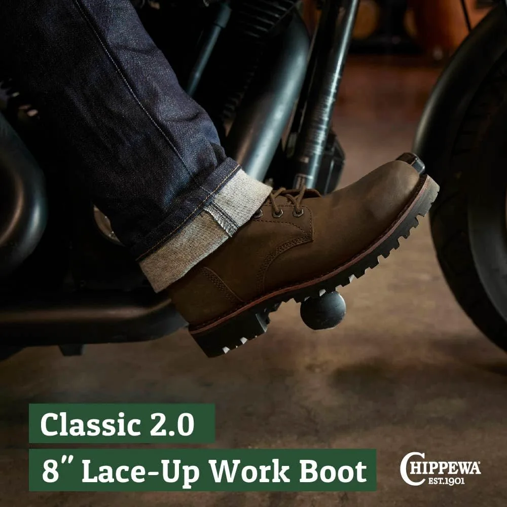 Ботинки Chippewa Classic 2.0 с шнуровкой, 8 дюймов, из кожи - маслобензоустойчивые и противоскользящие рабочие ботинки для мужчин - кожаная обувь для лесорубов - кожа полного слоя - EH сертификация с ортопедической стелькой - обеспечивает стабил... — фото 3