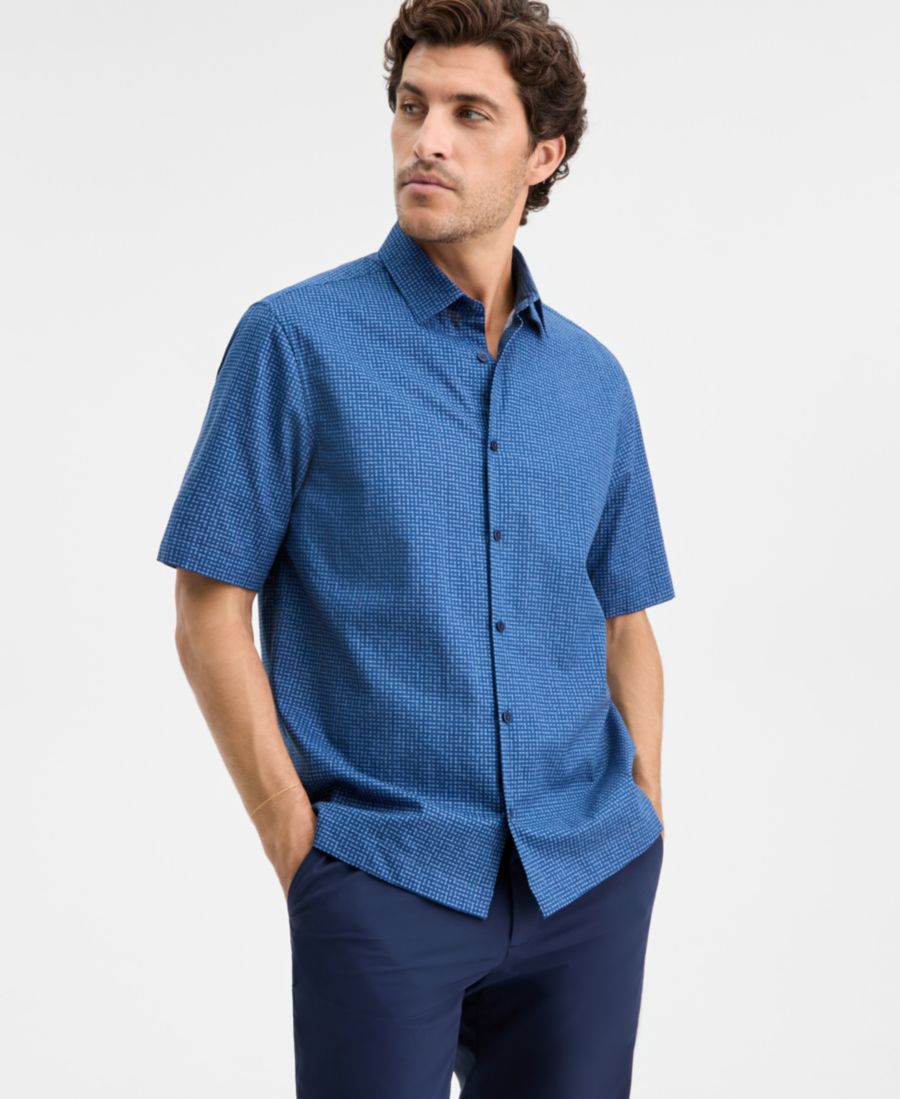 

Мужская рубашка с короткими рукавами и пуговицами с принтом "Точечный лабиринт", эксклюзивно для Macy's Alfani, Blue Cave