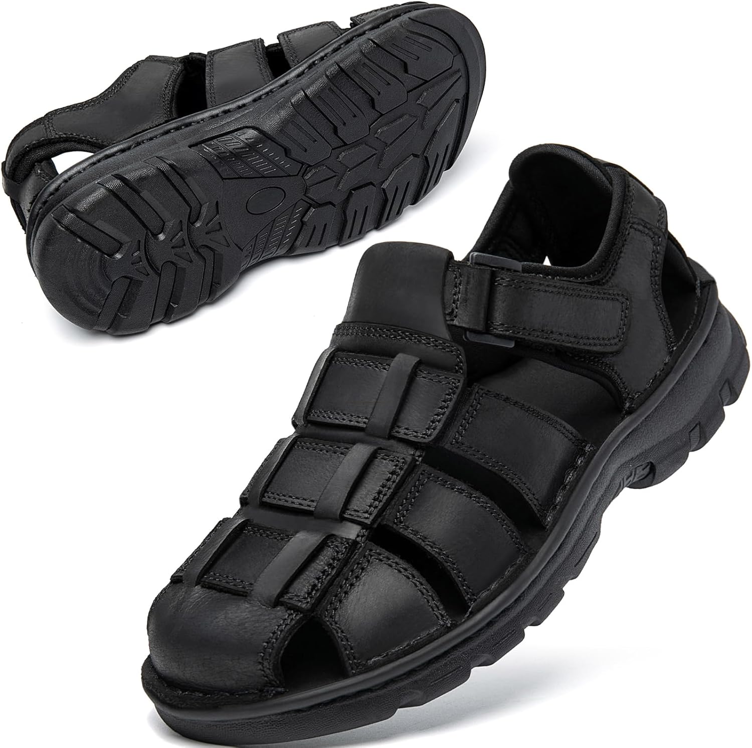 

Мужские походные кожаные сандалии KOIMED с закрытым носком, водонепроницаемые летние спортивные туфли для прогулок на открытом воздухе, трекинга, рыбалки в реке, с широкой регулируемой поддержкой свода стопы, черный