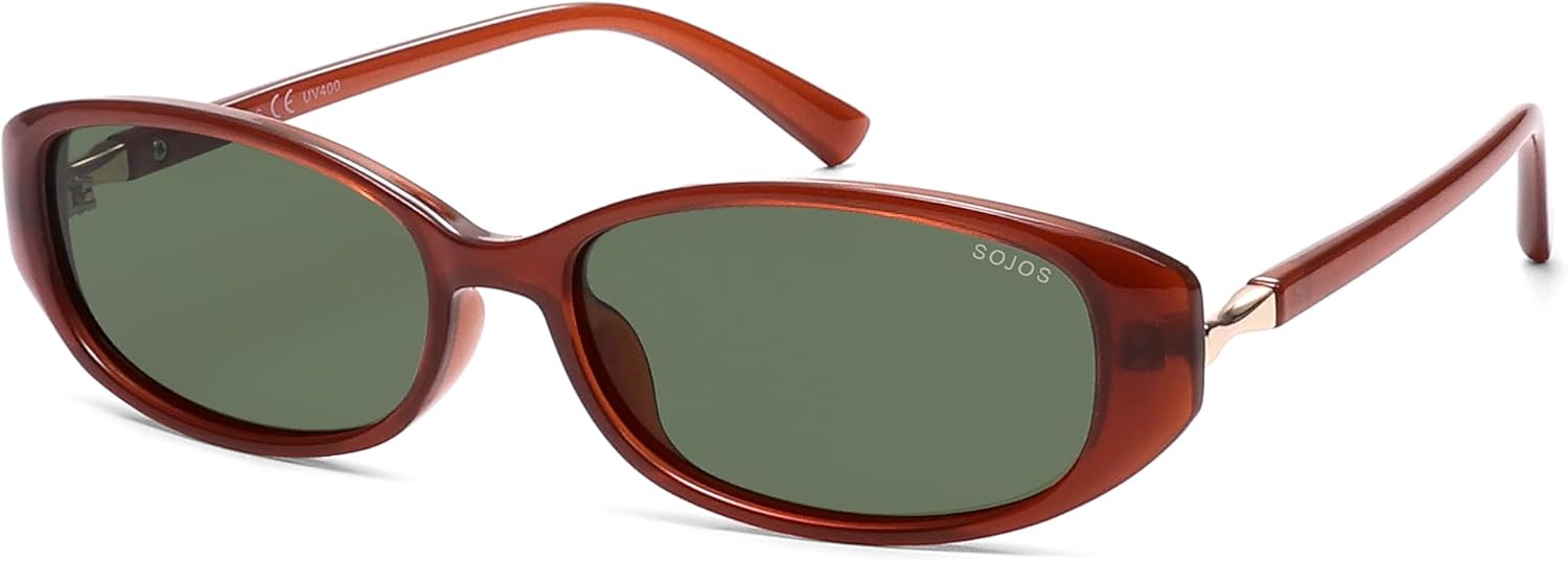 

SOJOS Модные поляризованные ретро-солнцезащитные очки овальной формы для женщин, стильные очки в стиле 90-х, легкие, узкие, модель SJ2641, Milky Brown Frame Green Lens