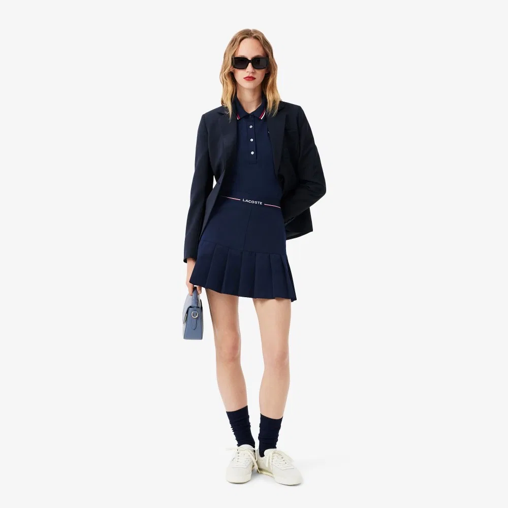 Юбка Lacoste плиссированная мини, логотип на поясе, тёмно-синяя — фото 4