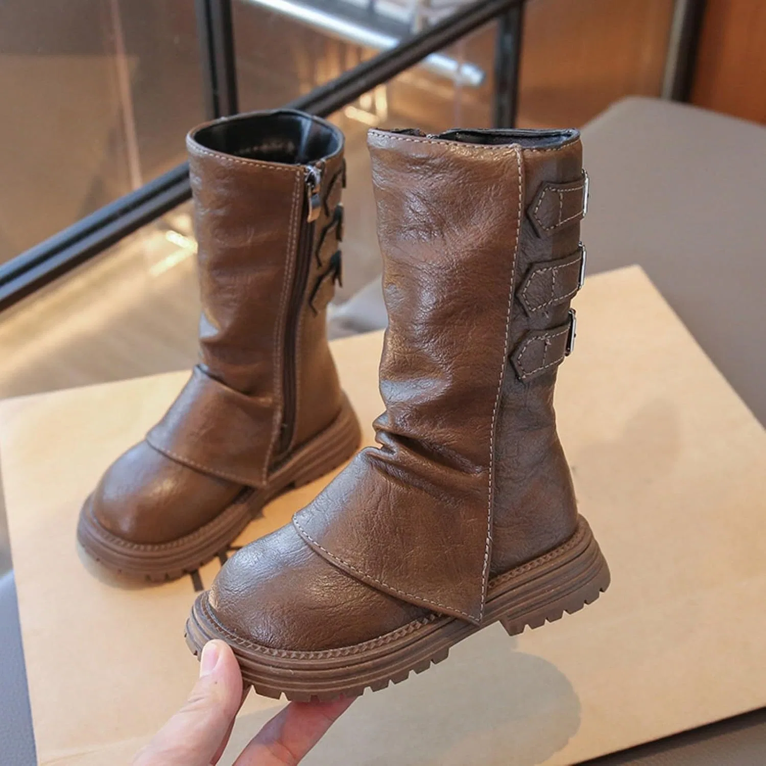 Детские сапоги для девочек с боковой молнией SHOPESSA, Brown — фото 2