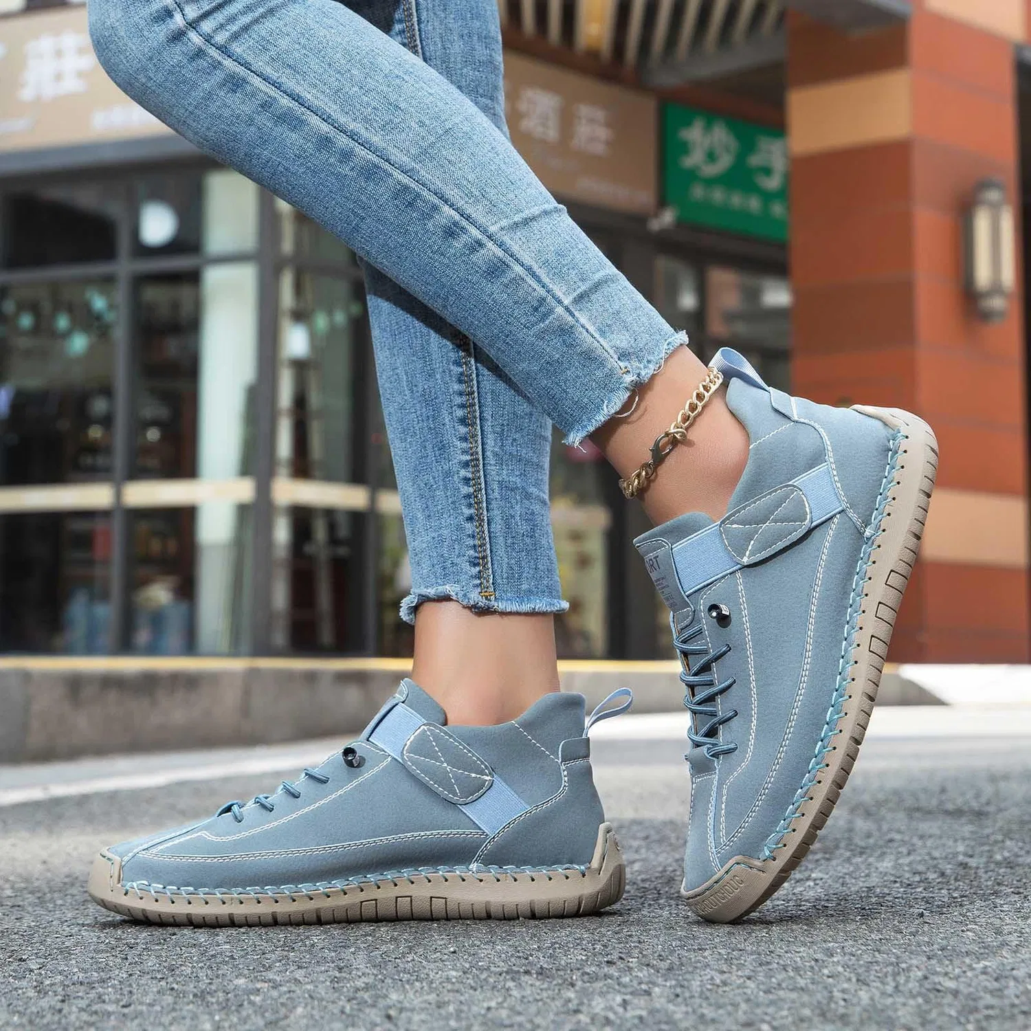 Детские кроссовки для мальчиков кожаные, Sky Blue — фото 3
