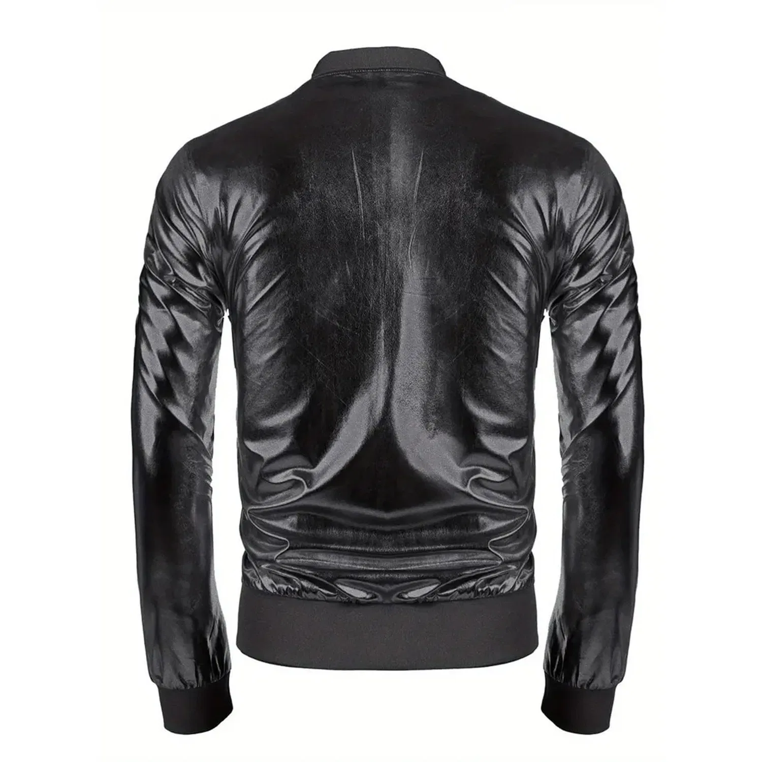 Мужская куртка-бомбер с металлическим блеском, slim fit, на молнии, для вечеринок, Black — фото 2