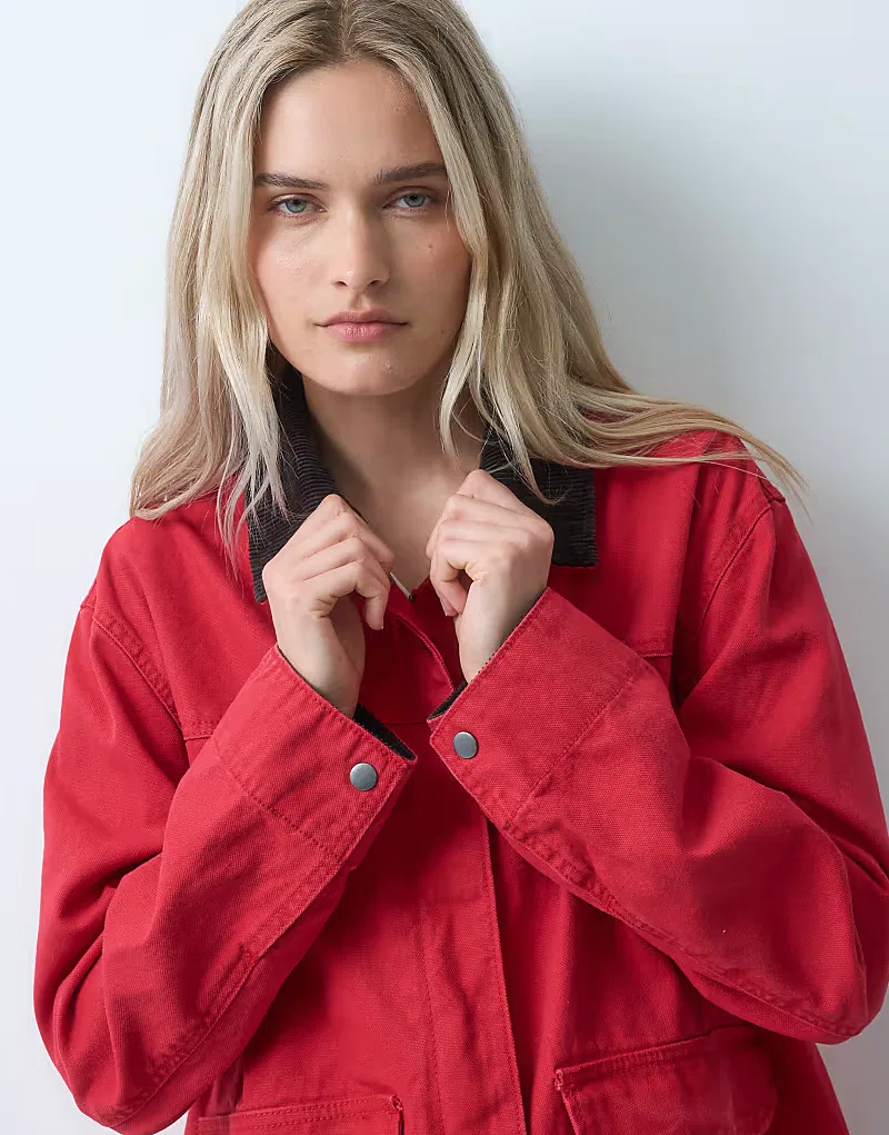 Куртка GAP Woven в стиле "амбарная куртка", красный — фото 3