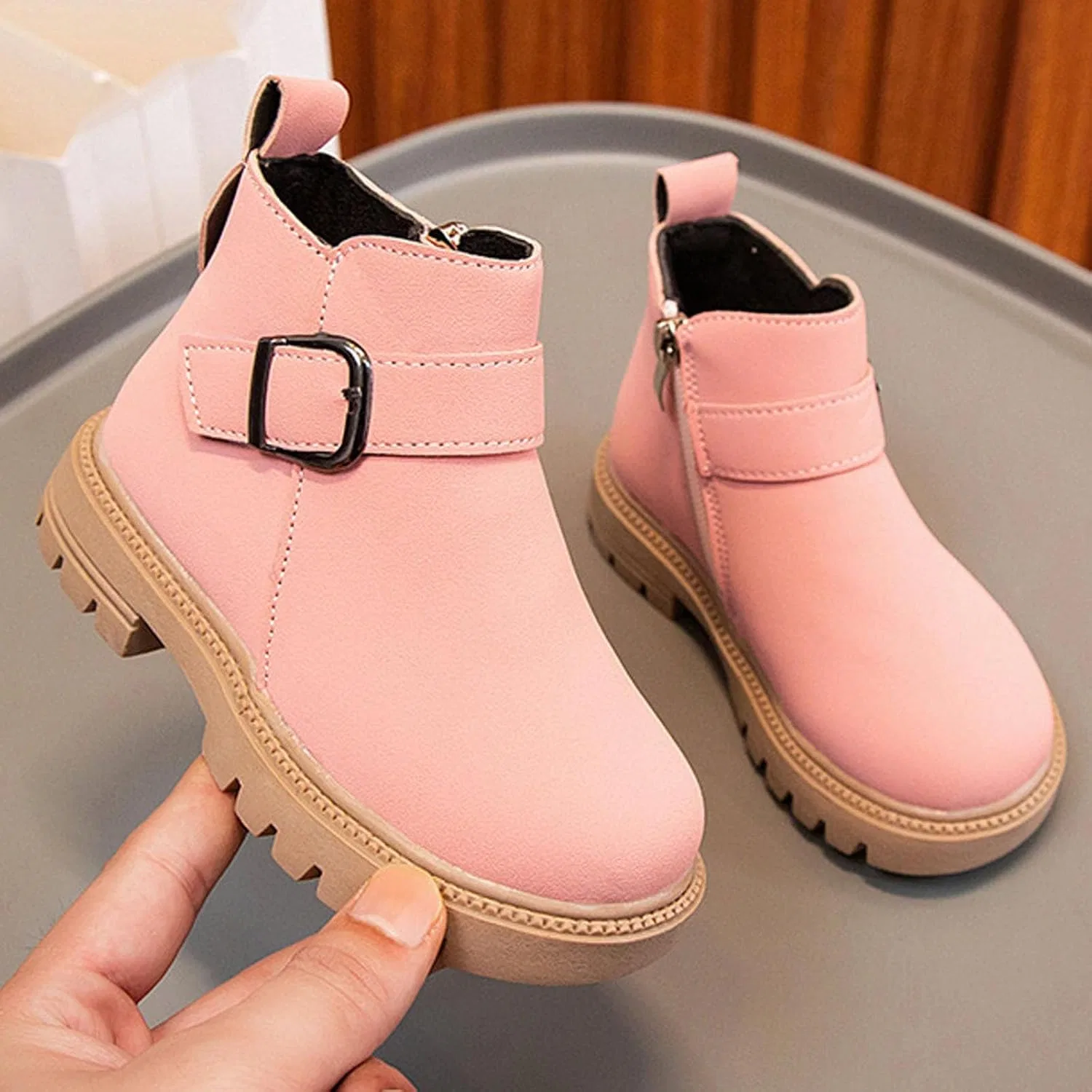 Детские зимние ботинки для девочек и мальчиков с боковой молнией SHOPESSA, Brown — фото 2