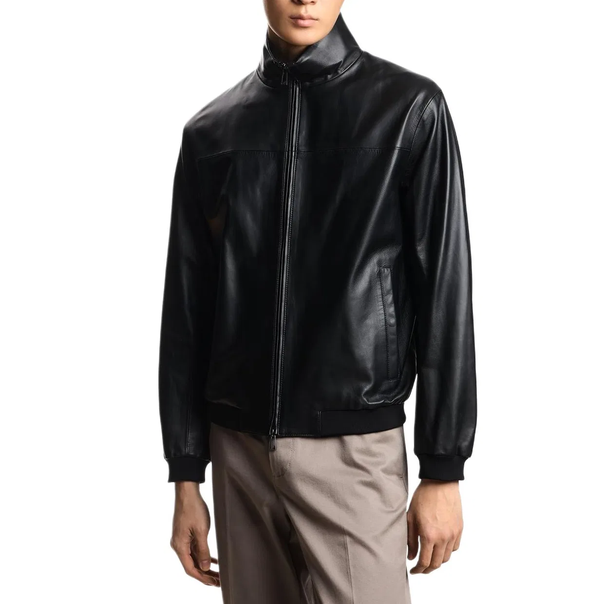 Мужская кожаная куртка EMPORIO ARMANI, Black — фото 3