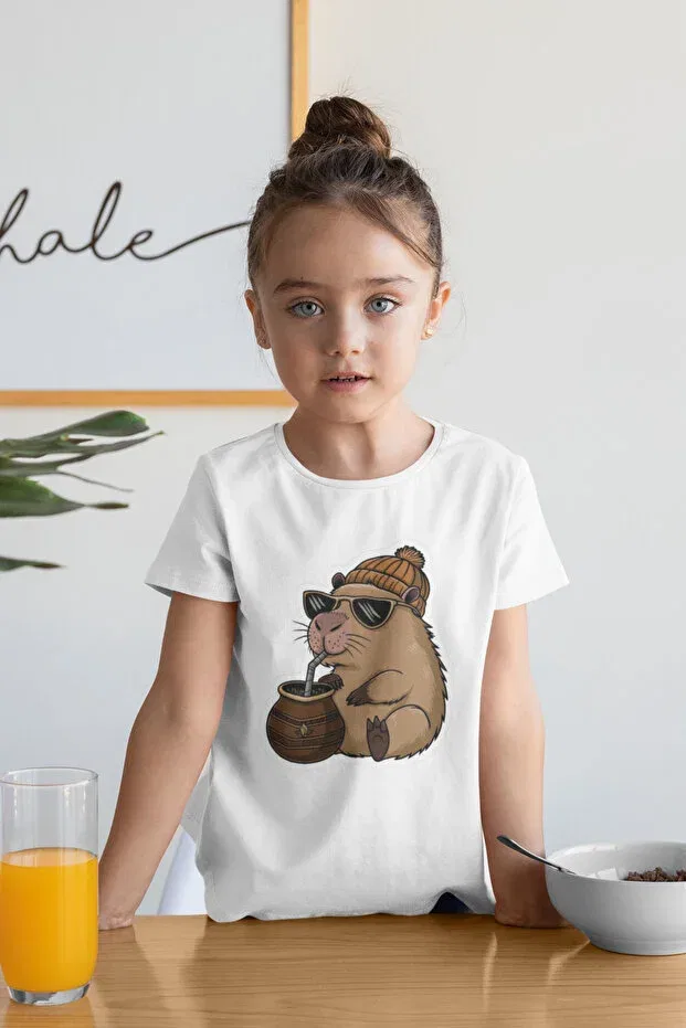 Детская футболка с принтом Trend capybara printed children's t-shirt Lorvex, White — фото 2