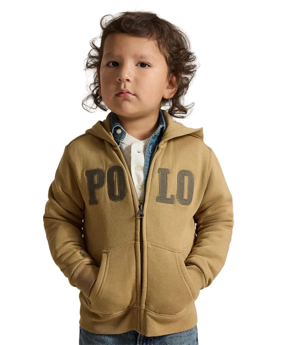 Худи на молнии с флисом и вышивкой Polo Ralph Lauren, Camel