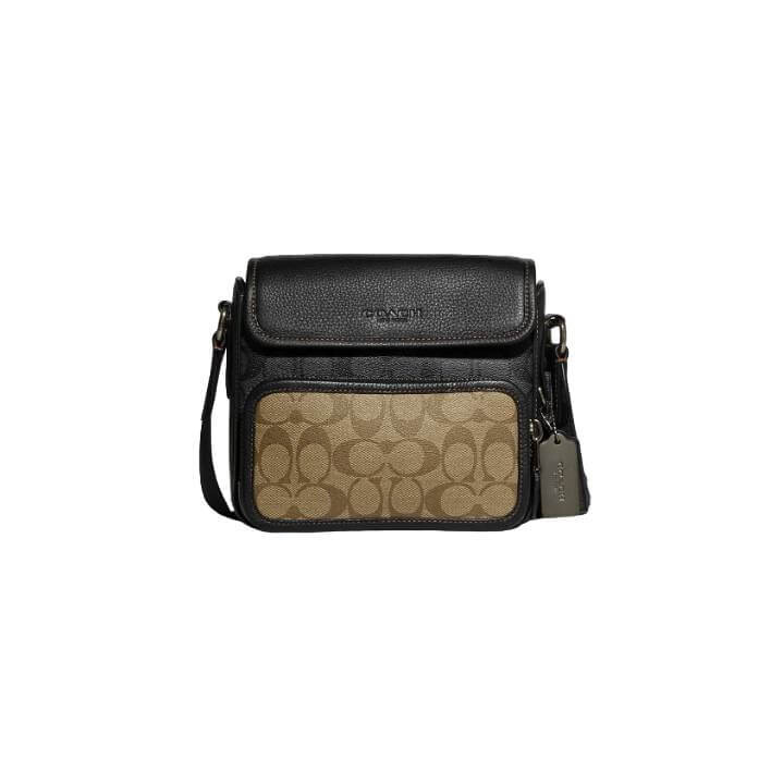 

Сумка Coach Outlet Sullivan Flap Crossbody In Blocked Signature Canvas, бронзовый/хаки/темно-серый