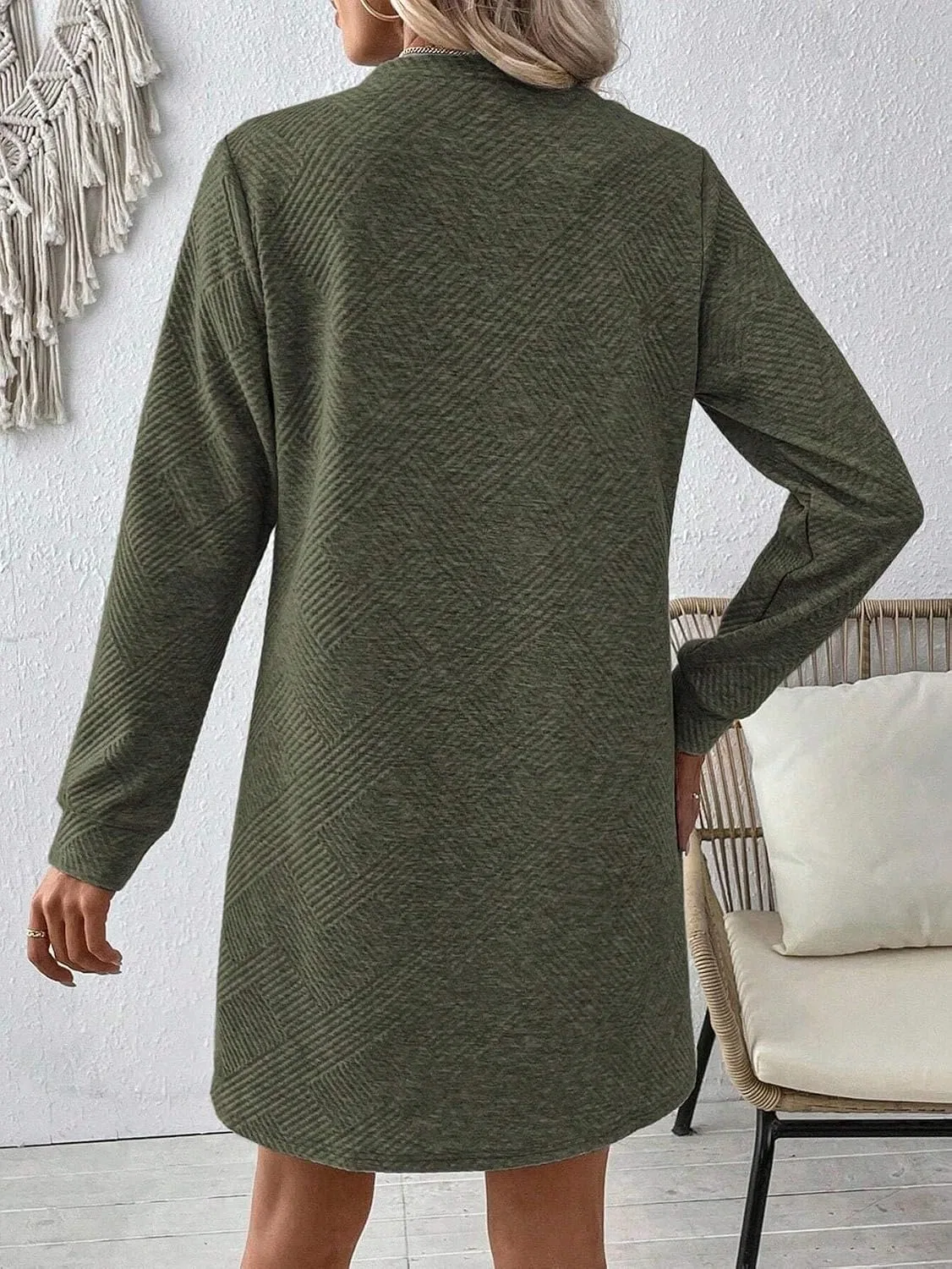 Женское повседневное платье с длинным рукавом Colorblock, Army Green — фото 3