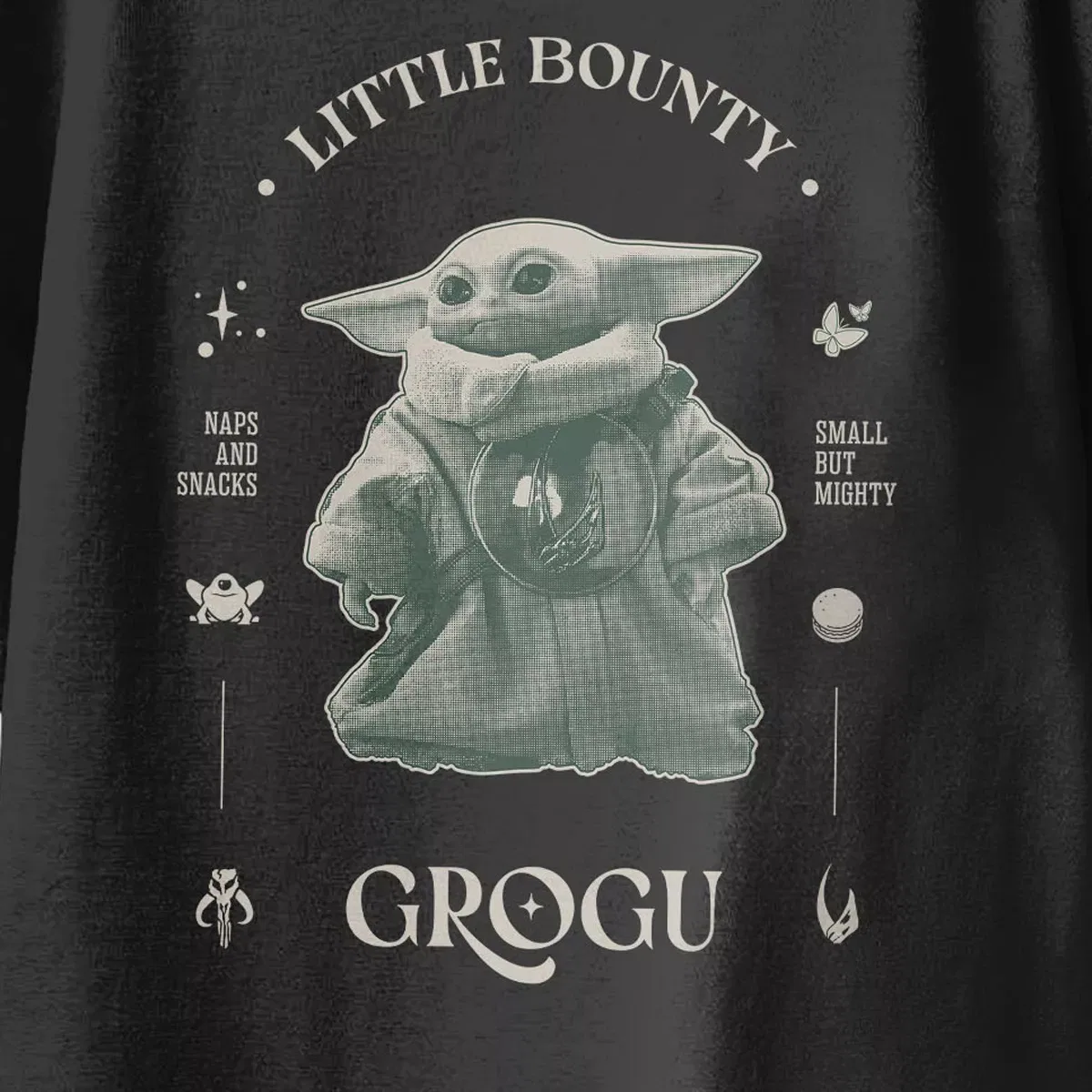 Детская футболка с принтом The Mandalorian And Grogu Little Bounty Might Grogu Star Wars, Black — фото 3