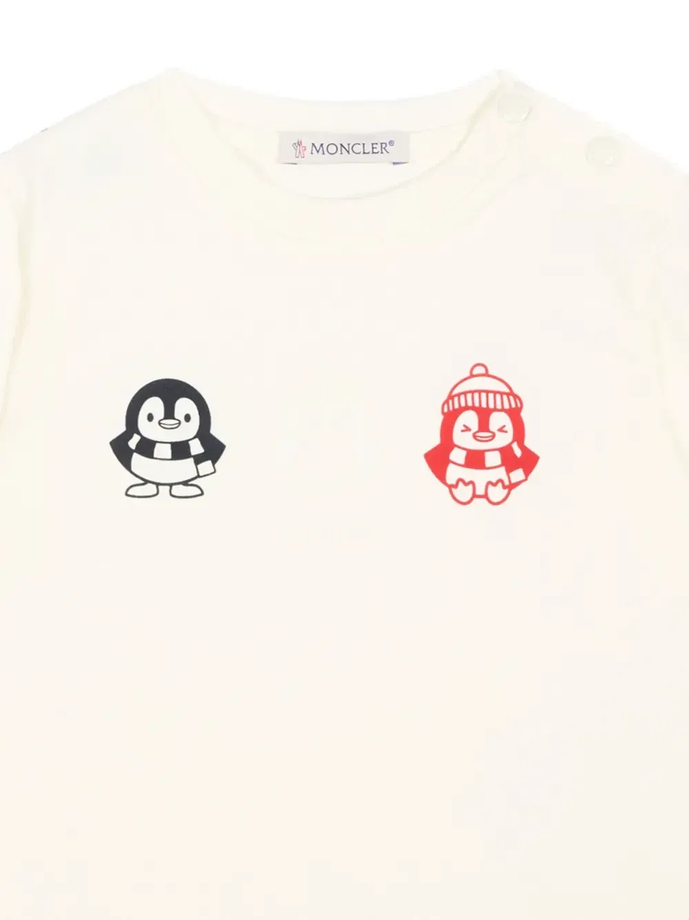 Футболка с принтом пингвина и пуговицами на плечах Moncler Enfant, бежевый — фото 3