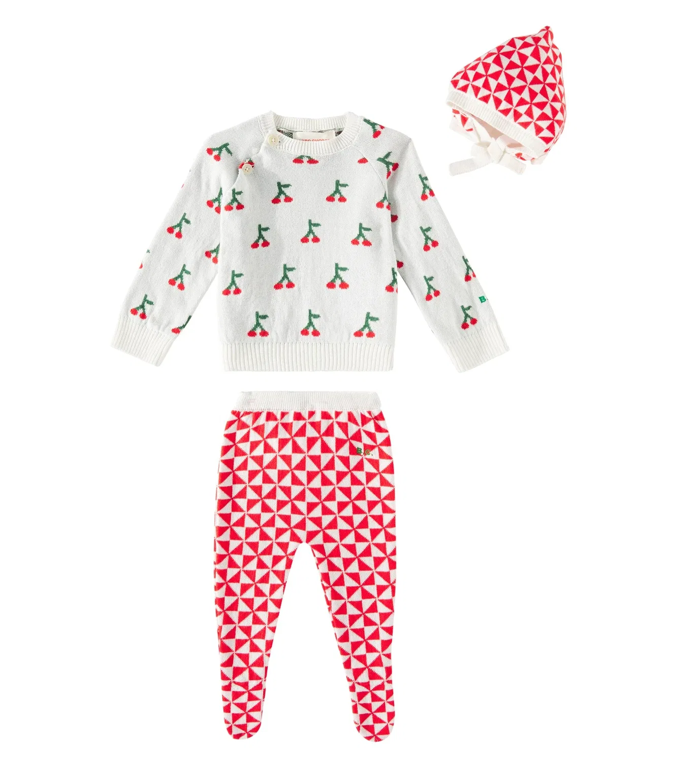Комплект из свитшота, брюк и шапки Baby Cherry Bobo Choses, белый