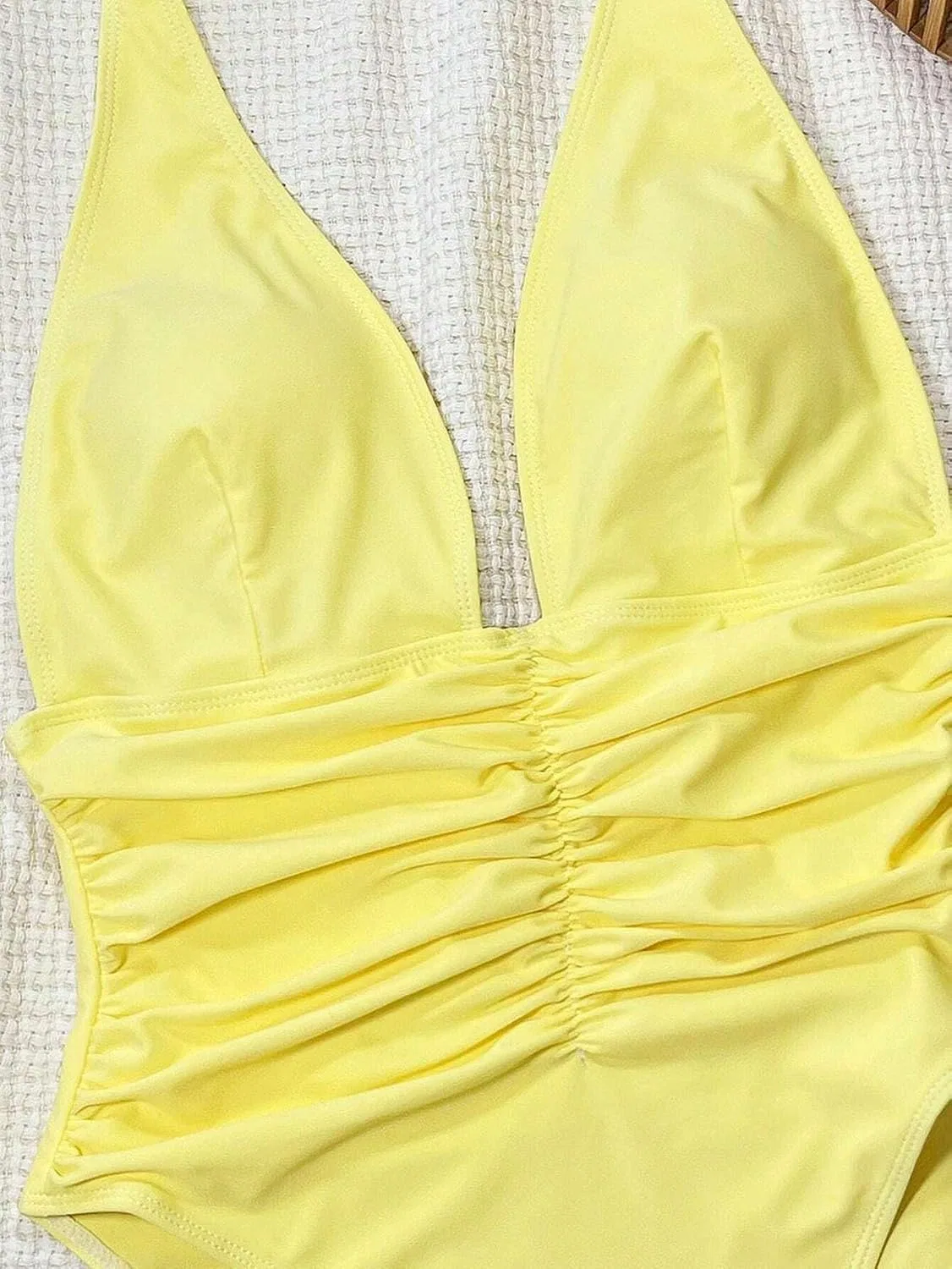 Женский слитный купальник с открытой спиной и регулируемыми бретелями, Yellow — фото 3