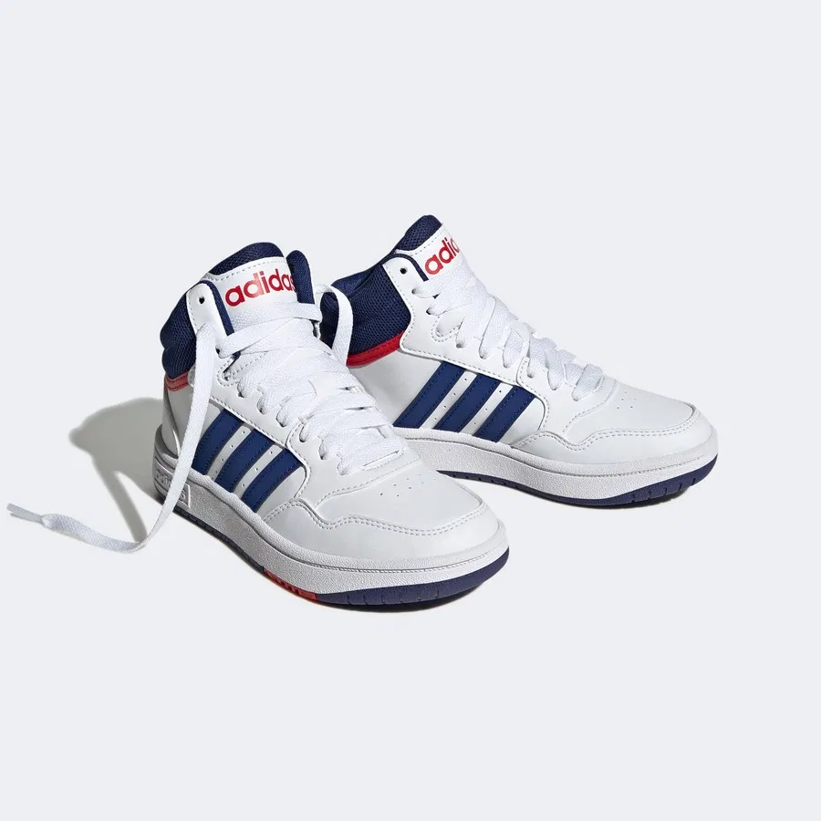 Детские кроссовки с шнуровкой Hoops Mid adidas, Бело-синий — фото 2