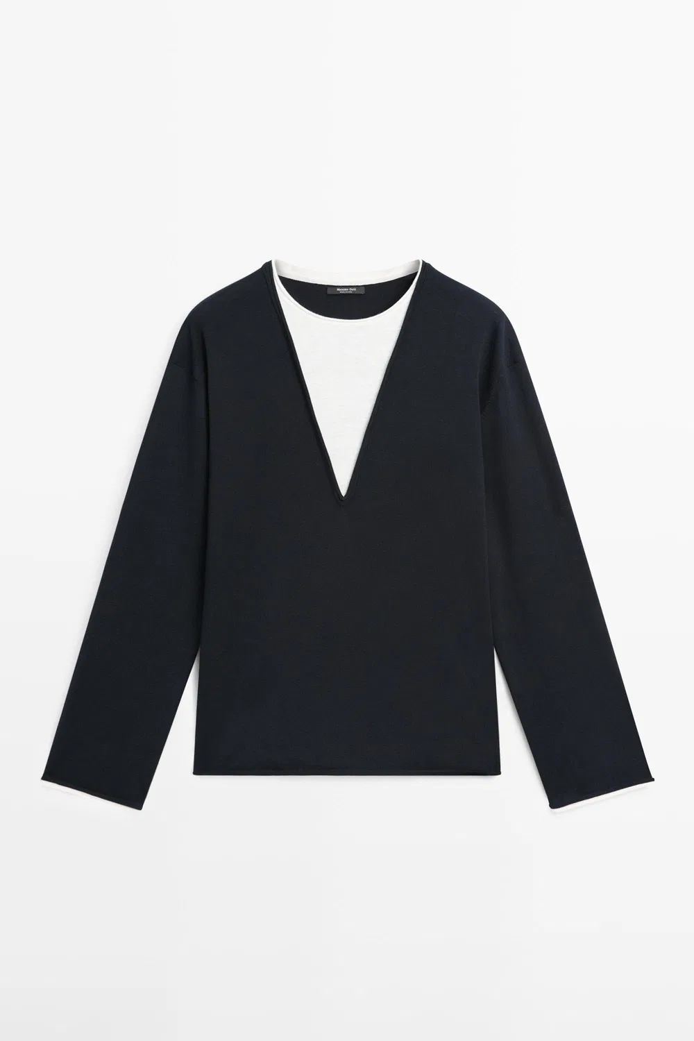 Свитер Massimo Dutti Cotton Blend Knit With Contrast Fabric,  темно-синий — фото 2