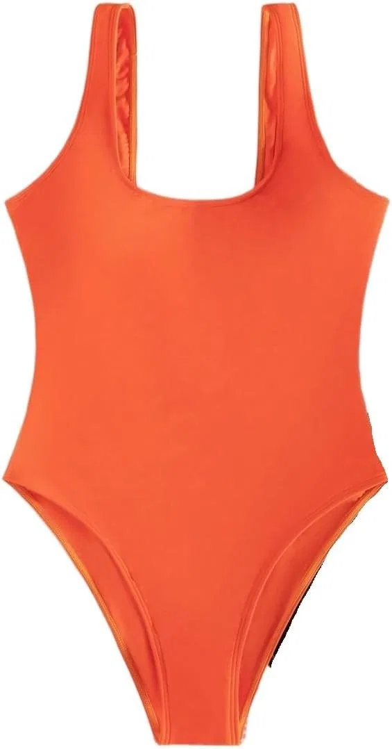 Женский цельный купальник с открытой спиной и высоким вырезом Solid Color, Orange — фото 4