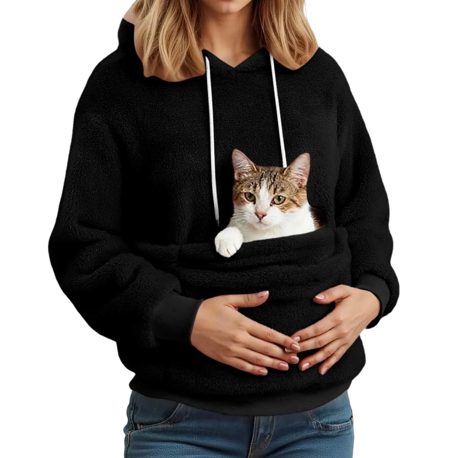 Женское худи с карманом-кенгуру Cat Hoodie, Z41 Black — фото 2