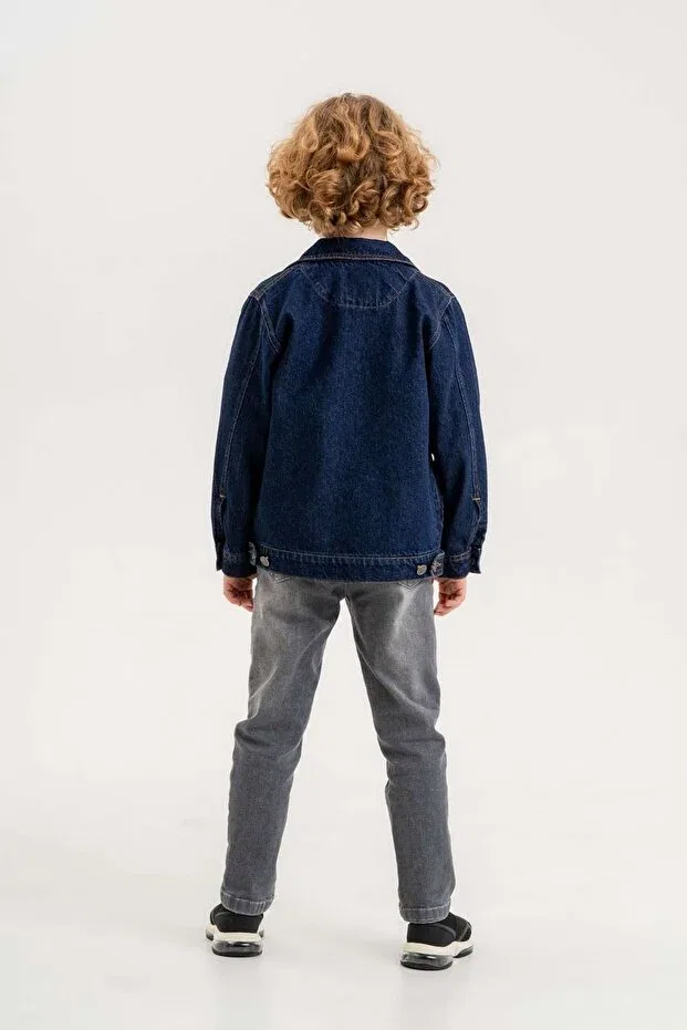 Детская куртка джинсовая с принтом Zippered double pocket Dazzledkids, Navy Blue — фото 4