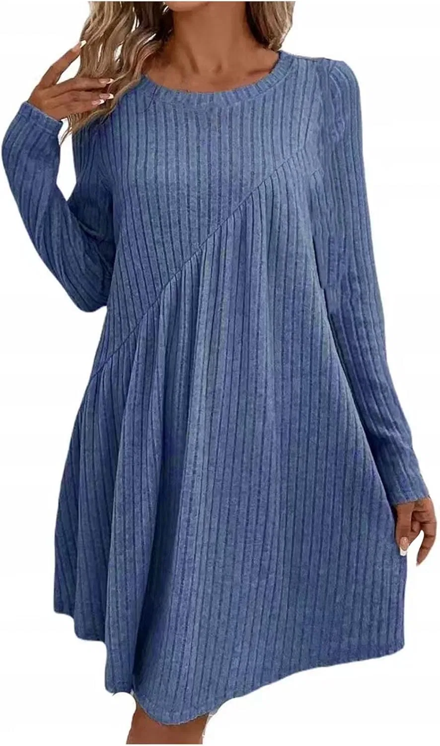 Женское платье-свитер с воротником-лодочкой Ribbed Knit, Blue