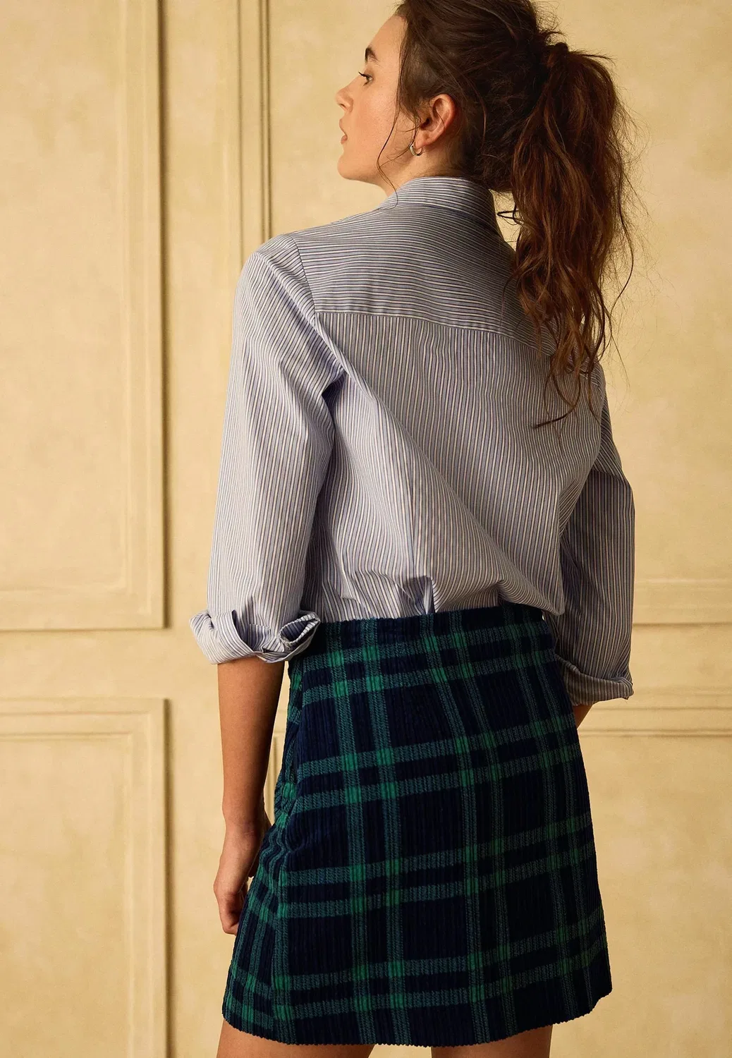 Мини-Юбка из вельвета, укороченный крой - юбка А-силуэта Next, Navy Blue Green Check — фото 2