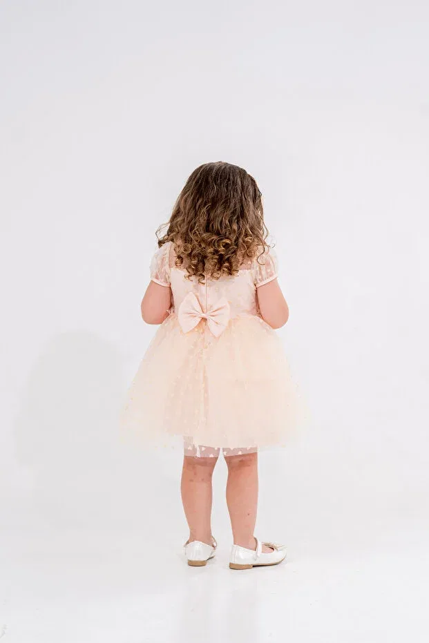 Детское платье для девочек с принтом Bandage Heart Patterned Eray Kids, Salmon — фото 3